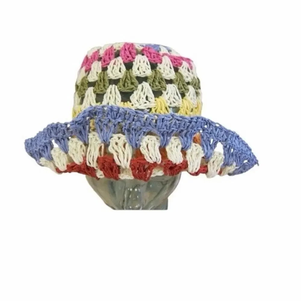Karl Lagerfeld Paris Kolorful Karl Striped Crochet Bucket Hat NWOT